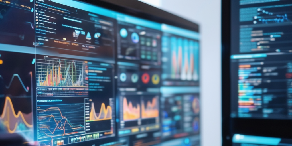 computer monitor showing charts and data visuals