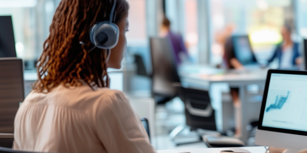 customer service woman agent is working on her desk